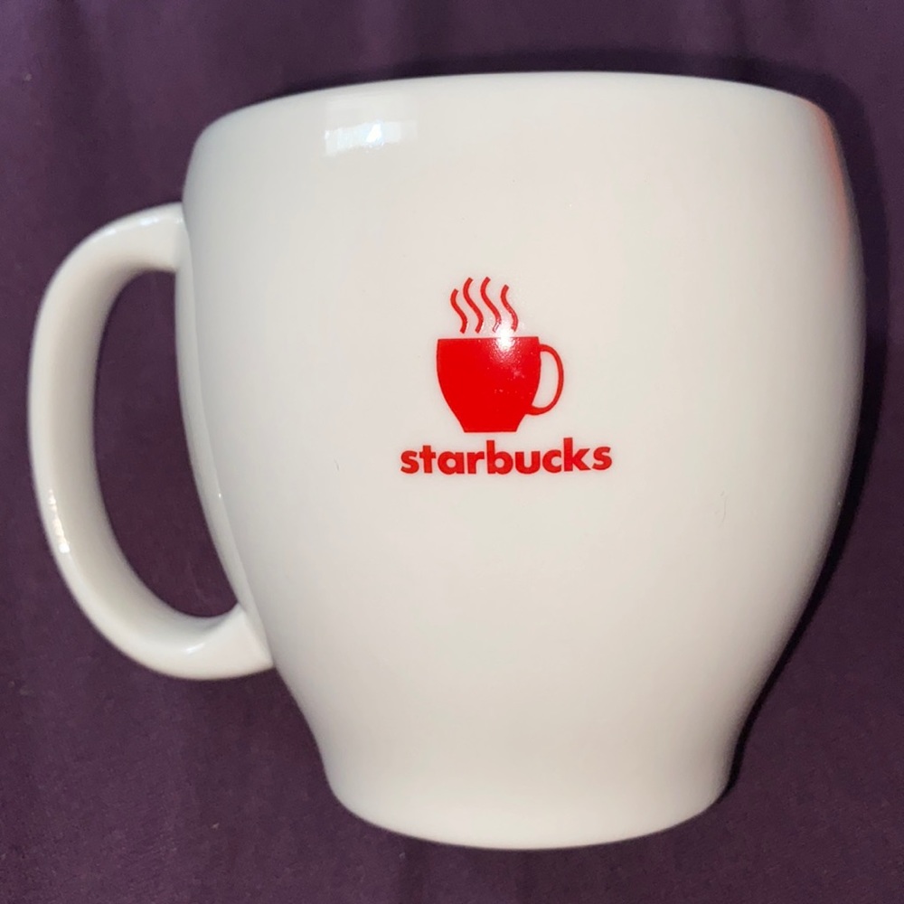 Starbucks 2004 Abbey White Red Band Steaming Coffee Mug